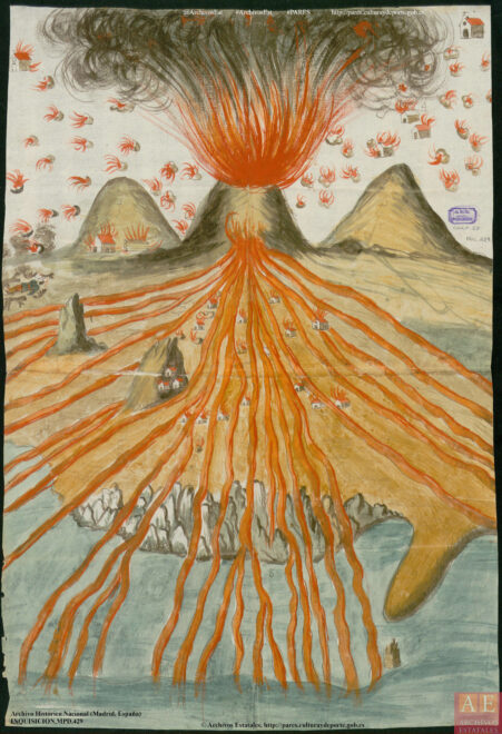 Dibujo original de 1678 con el que se informó a la Inquisición de la erupción de un volcán en La Palma