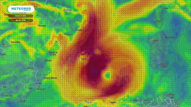 Mapa de presión atmosférica en la que se aprecia el posible ciclón que se formará en el Mediterráneo.