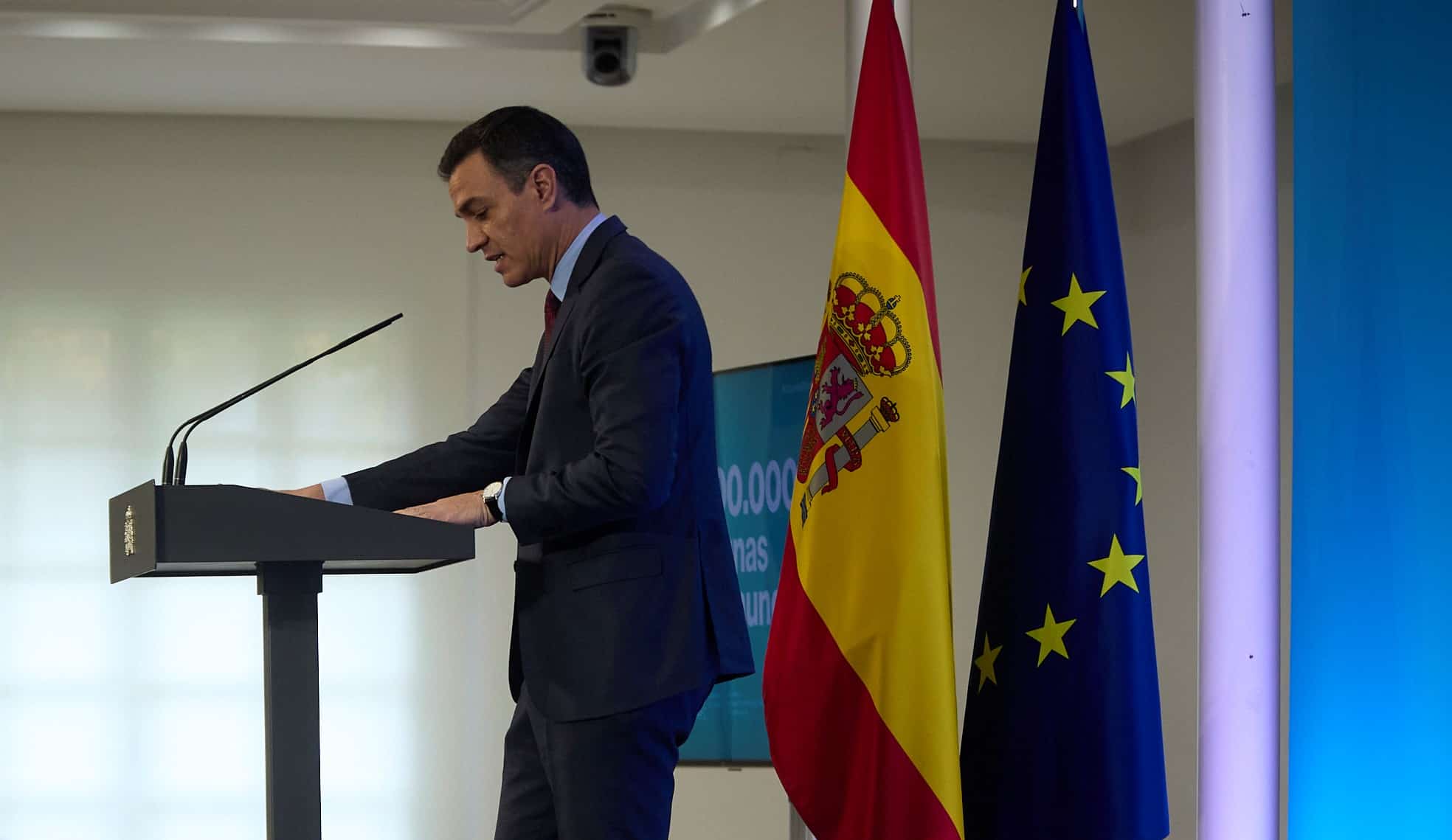 El presidente del Gobierno, Pedro Sánchez, en una comparecencia informativa.