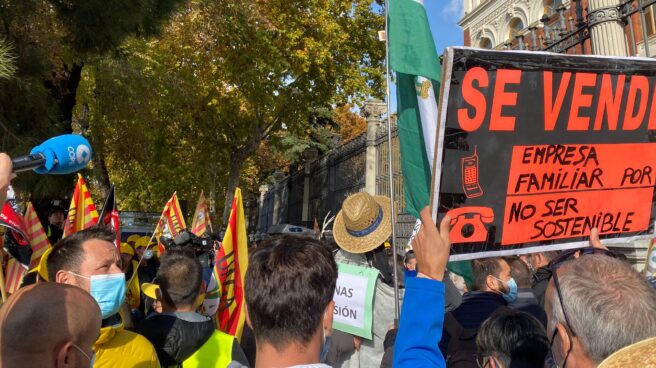 Agricultores protestan en Madrid por la subida de los costes de producción.