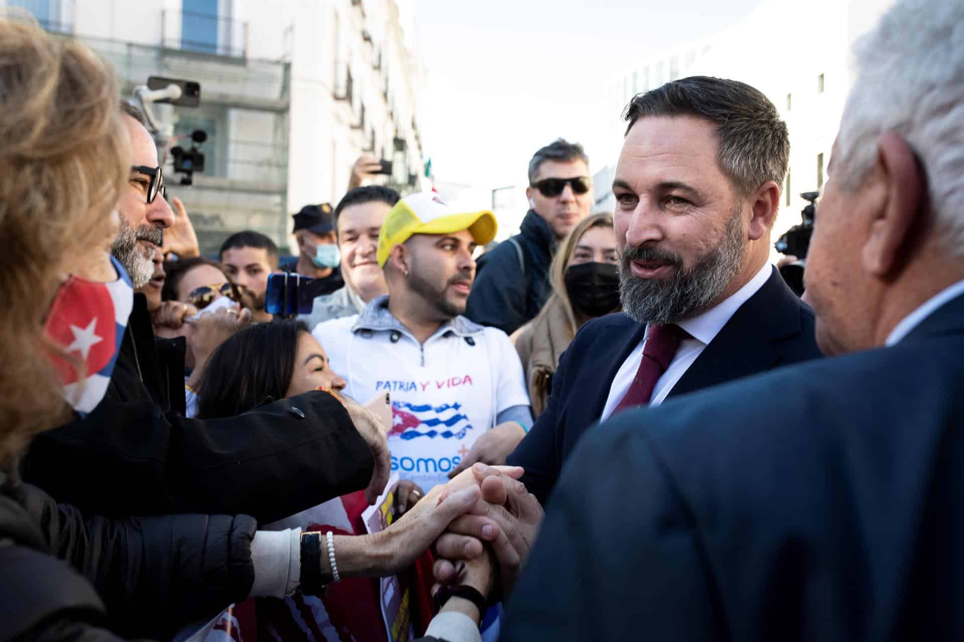 Santiago Abascal, durante una manifestación contra el régimen cubano en Madrid.