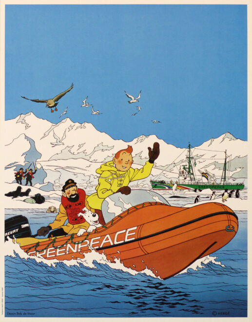 Tintin Póster con Greenpeace en la Antártida