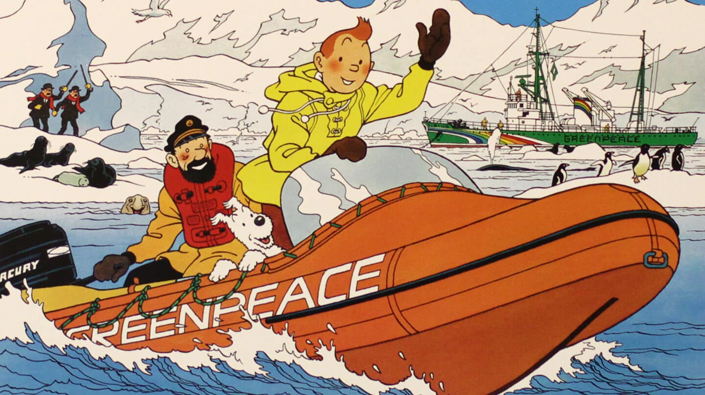 Tintin Póster con Greenpeace en la Antártida