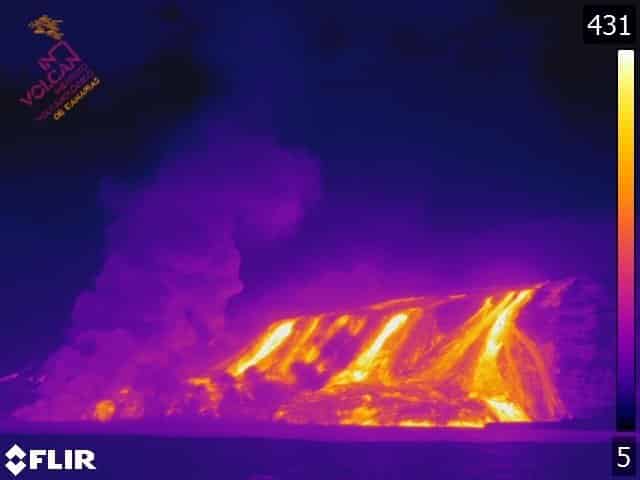 Imagen termográfica de las coladas en la playa de Los Guirres.