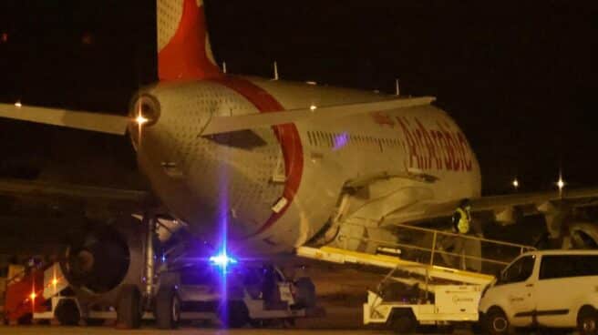 El avión que realizó ayer el aterrizaje forzoso en Palma.