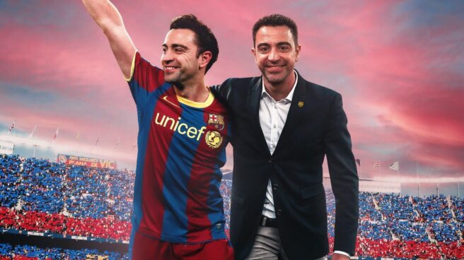 Montaje realizado por el FC Barcelona para dar la bienvenida al nuevo entrenador, Xavi Hernández
