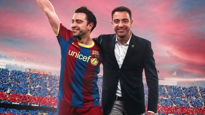 Xavi Hernández: "Llego en un momento difícil pero afronto el reto con la mayor ilusión" Montaje realizado por el FC Barcelona para dar la bienvenida al nuevo entrenador, Xavi Hernández