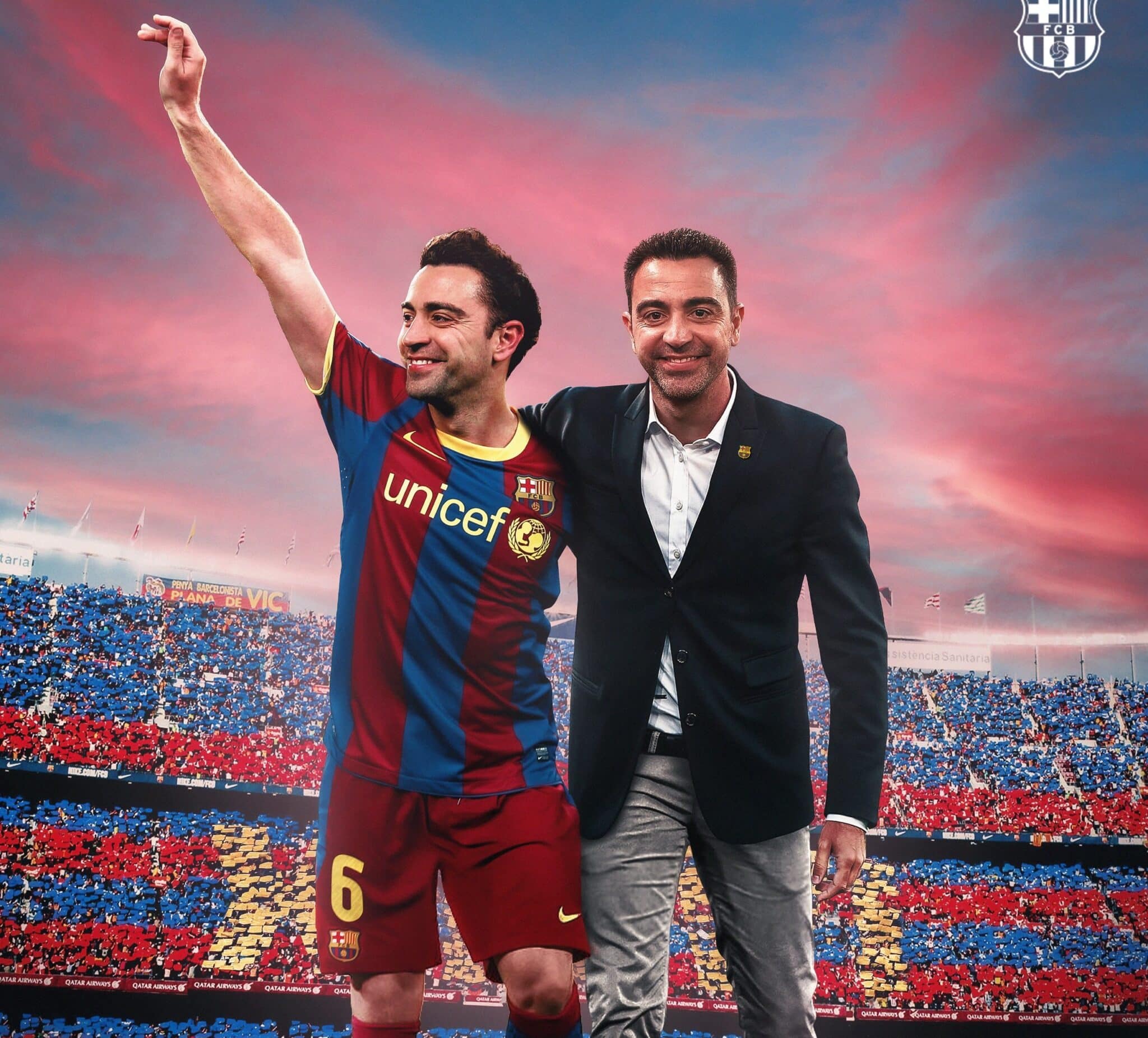 Montaje realizado por el FC Barcelona para dar la bienvenida al nuevo entrenador, Xavi Hernández