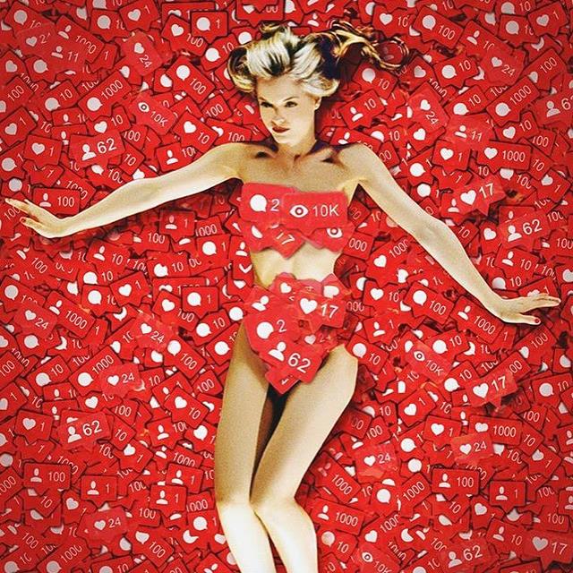 Obra de Dan Cretu parodiando a 'American Beauty' con interacciones (likes) de redes sociales.