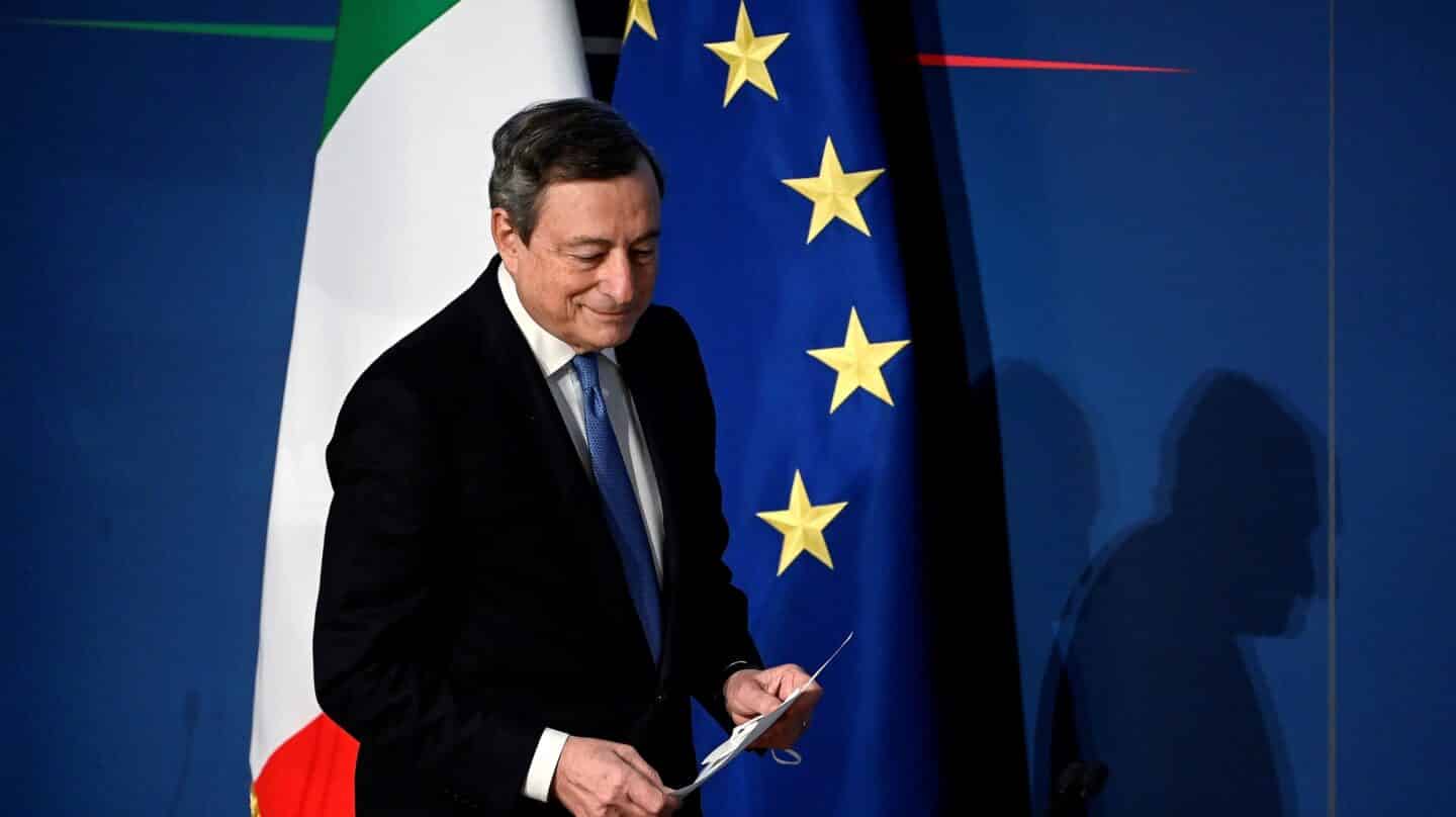 Mario Draghi, primer ministro de Italia, en su rueda de prensa de balance anual
