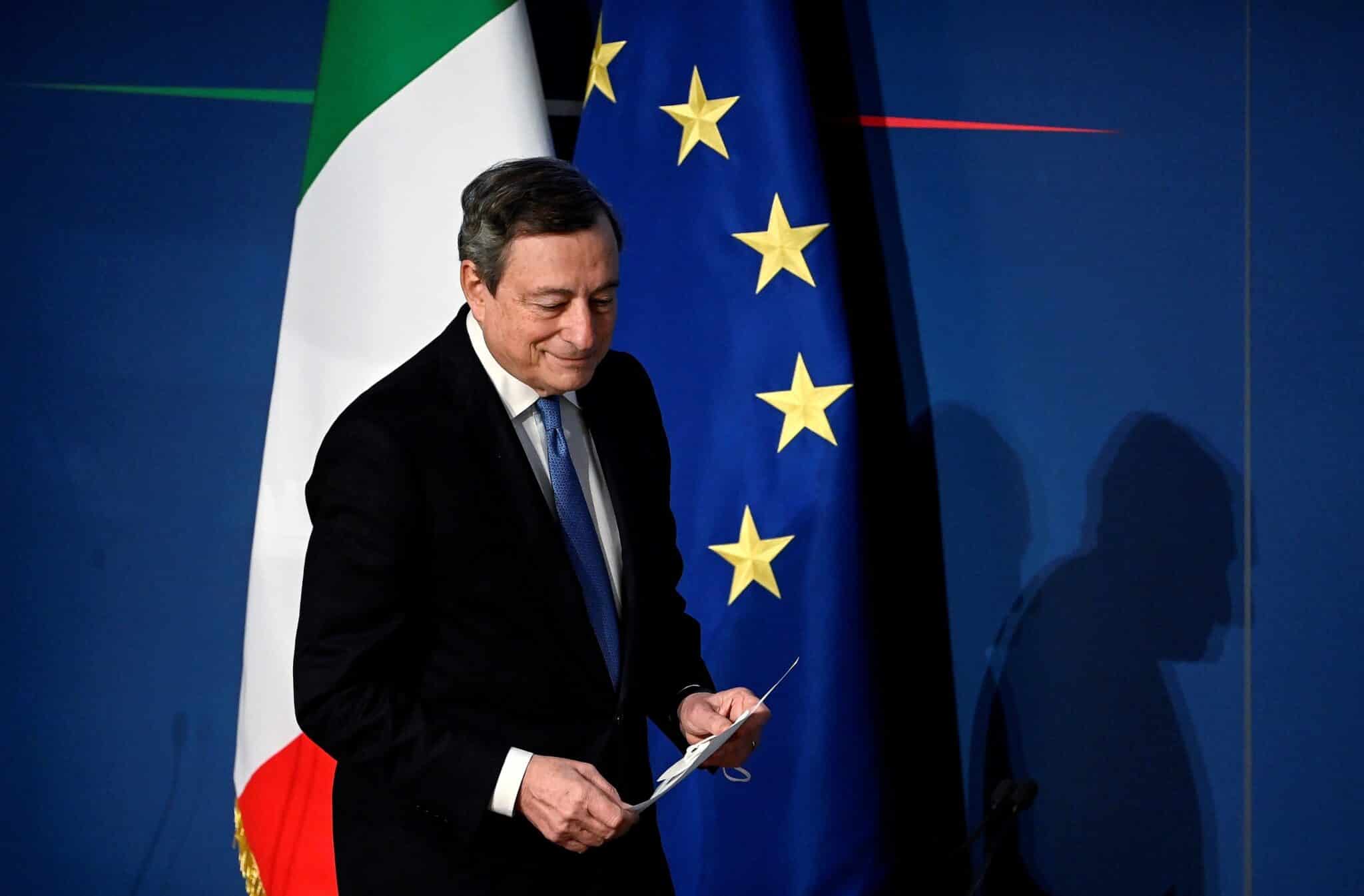 Mario Draghi, primer ministro de Italia, en su rueda de prensa de balance anual