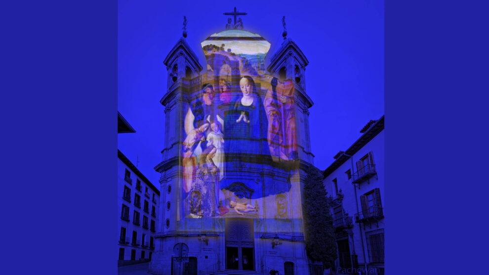 Navidad en Madrid: belén proyectado en la Catedral de las Fuerzas Armadas.