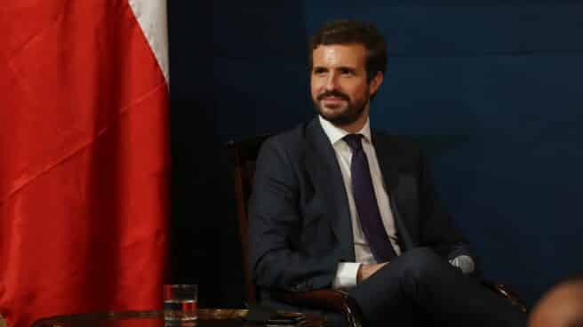 El presidente del Partido Popular (PP), Pablo Casado, en una conferencia en Chile