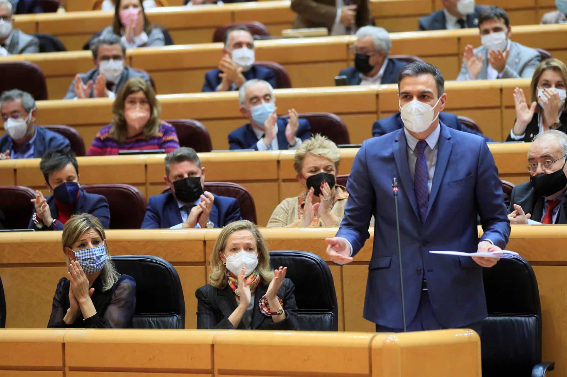 El presidente del Gobierno, Pedro Sánchez, en el Senado.