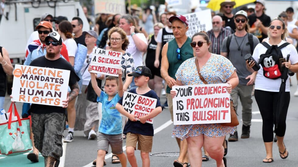 Protesta en Australia contra la vacuna obligatoria contra el coronavirus