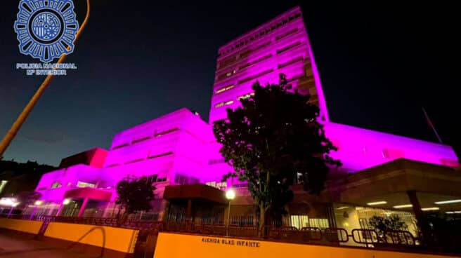 Interior-gasto-63.383-euros-iluminar-edificios-policiales-día-violencia-machista La jefatura superior de Policía de Andalucía Occidental, en Sevilla, iluminada de morado el pasado 25 de noviembre.