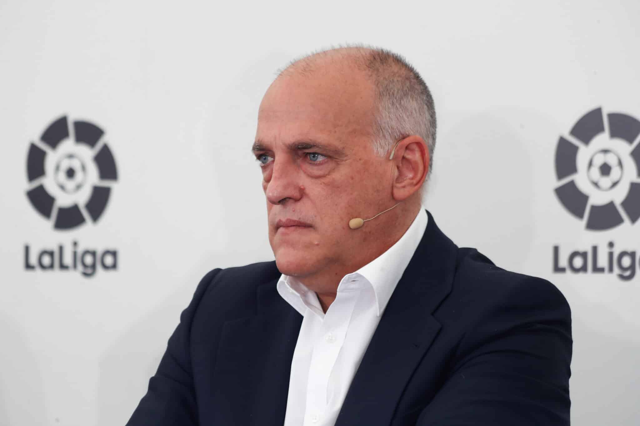 Javier Tebas, presidente de LaLiga, durante un acto de presentación del Patrocinio de Burger King a LaLiga