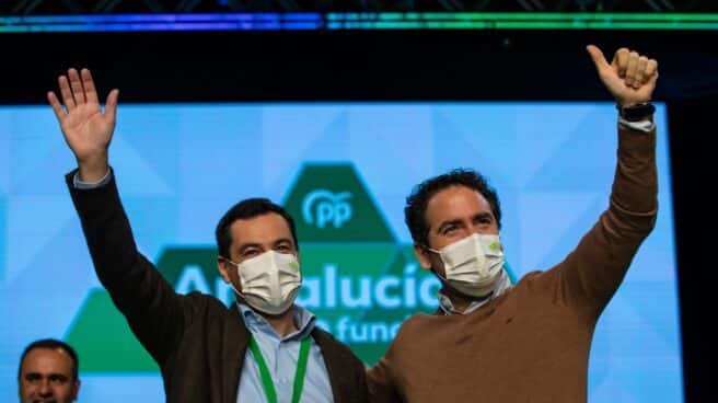 El secretario general del PP, Teodoro García Egea; y el presidente de la Junta de Andalucía, Juanma Moreno. El secretario general del PP, Teodoro García Egea; y el presidente de la Junta de Andalucía, Juanma Moreno.