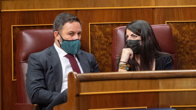 El líder de Vox, Santiago Abascal, y la secretaria general del partido en el Congreso, Macarena Olona.