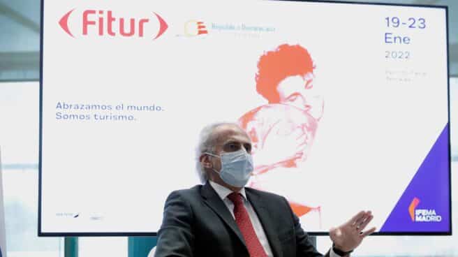 El Consejero de Sanidad de la Comunidad de Madrid, Enrique Ruiz Escudero durante la presentación de FITUR 2022 celebrada en Ifema este martes.