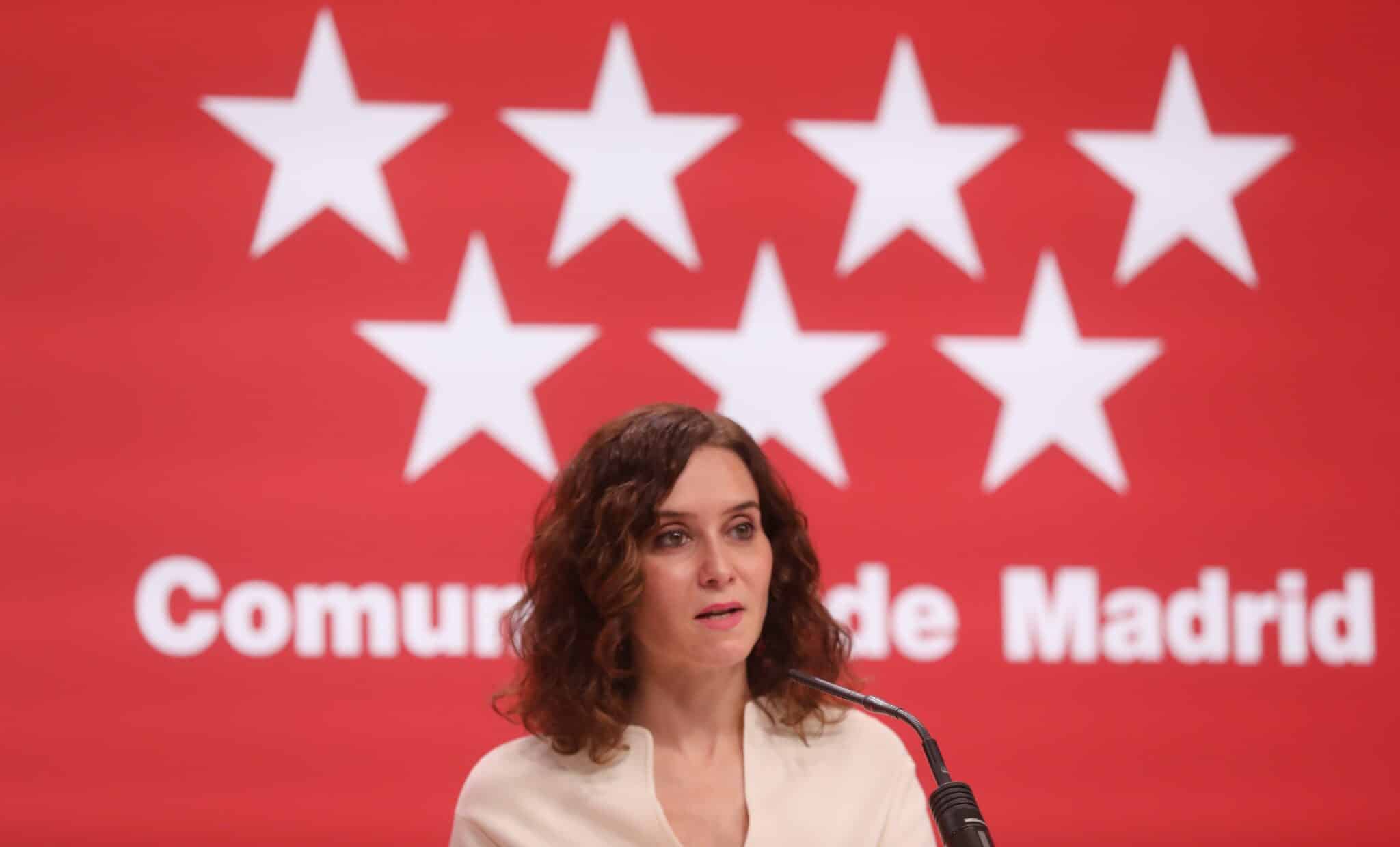 La presidenta de la Comunidad de Madrid, Isabel Díaz Ayuso, en una comparecencia ante los periodistas.