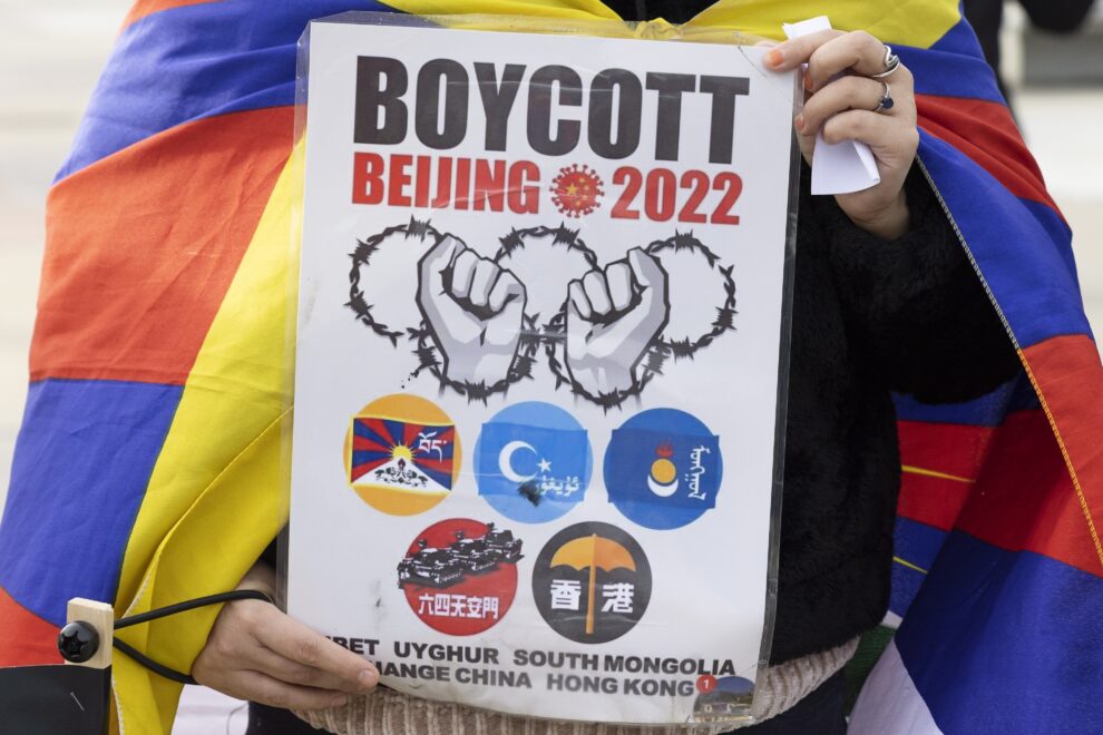 Manifestación a favor de un boicot a los Juegos de invierno de Pekín 2022 por el trato de China hacia el Tibet