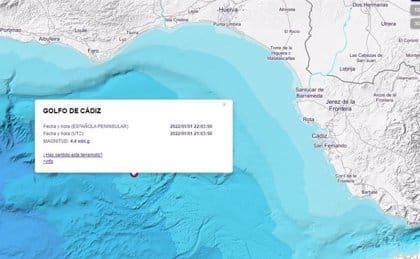 Registrado un terremoto sin daños personales de magnitud 4,4 en el golfo de Cádiz sentido en la costa de Huelva
