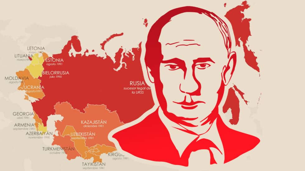 Imagen de Putin sobre el mapa de la URSS