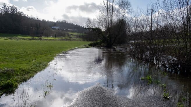 El río Tambre, desbordado a su paso por el municipio de Oroso, en A Coruña, Galicia (España