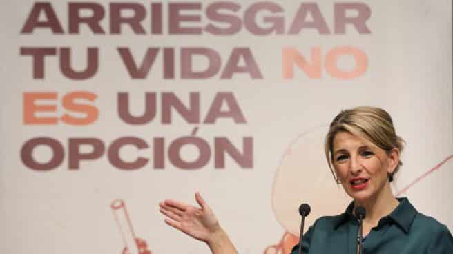 La vicepresidenta y ministra de Trabajo y Economía Social, Yolanda Díaz, en la presentación de un plan de choque contra los accidentes laborales.