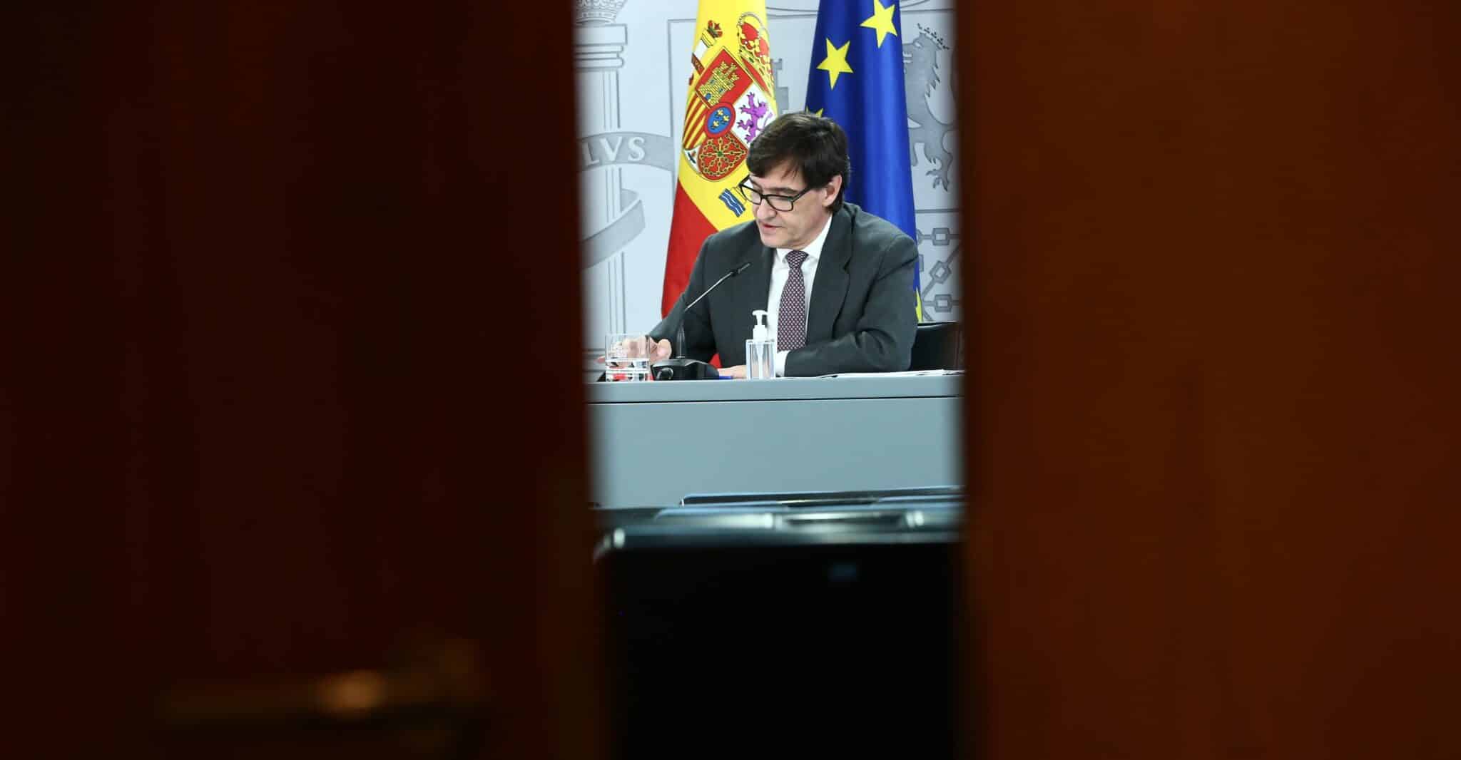 Salvador Illa, en una comparecencia informativa en La Moncloa durante su etapa como ministro de Sanidad.