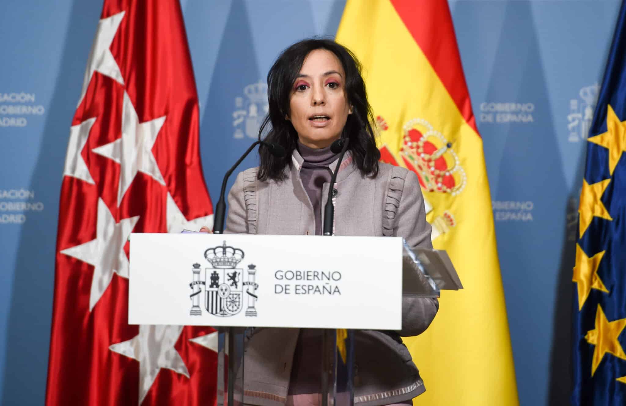 La delegada del Gobierno en Madrid, Mercedes González, durante una rueda de prensa en la sede de la Delegación del Gobierno
