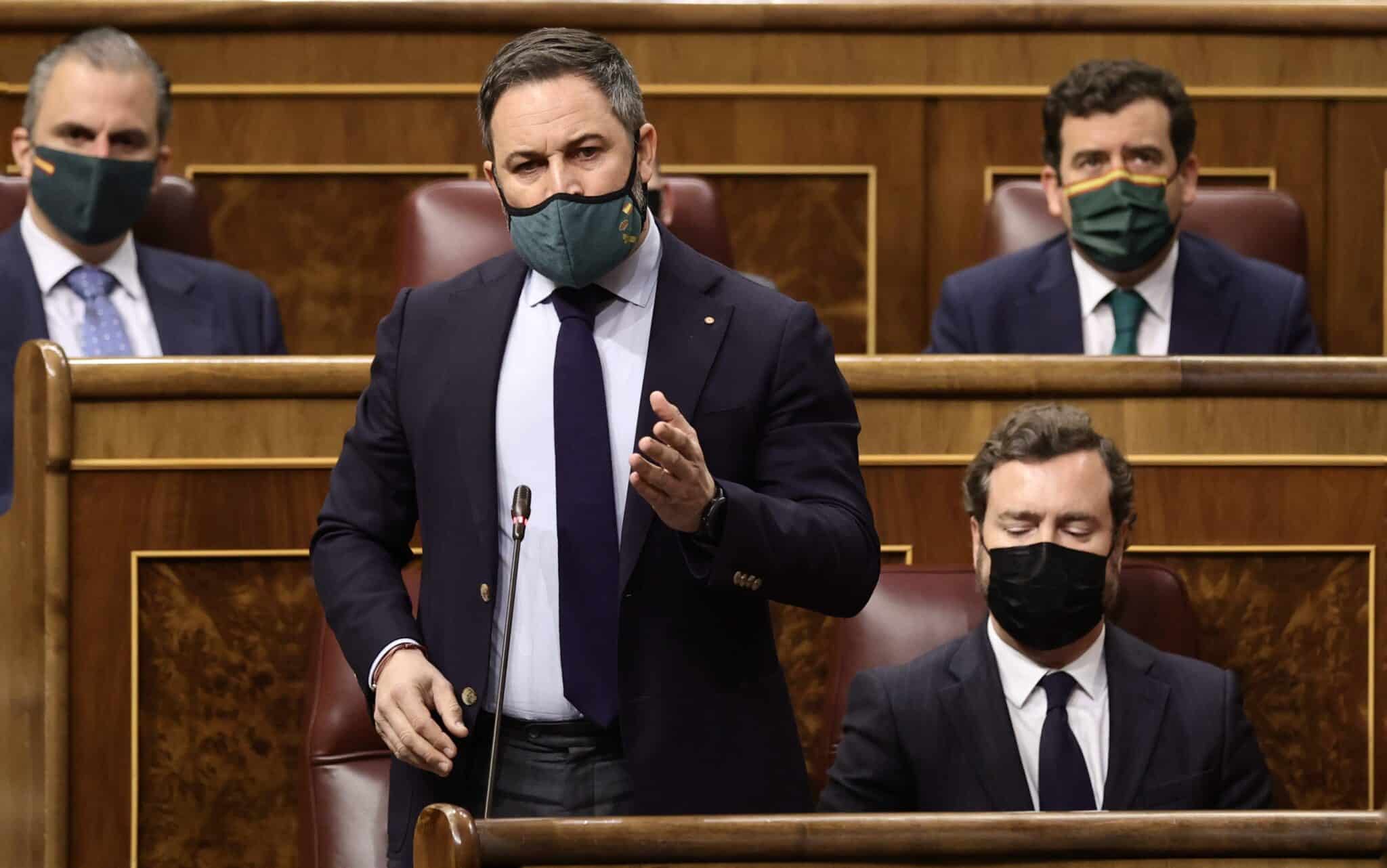 El líder de Vox, Santiago Abascal, interviene en una sesión plenaria en el Congreso de los Diputados