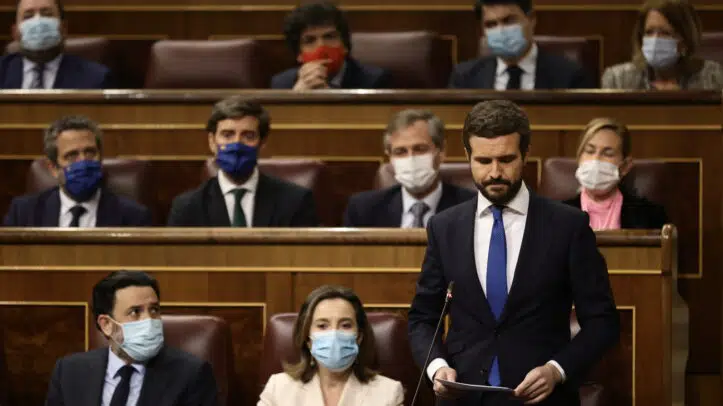 El todavía líder del PP, Pablo Casado, en su último control parlamentario este miércoles