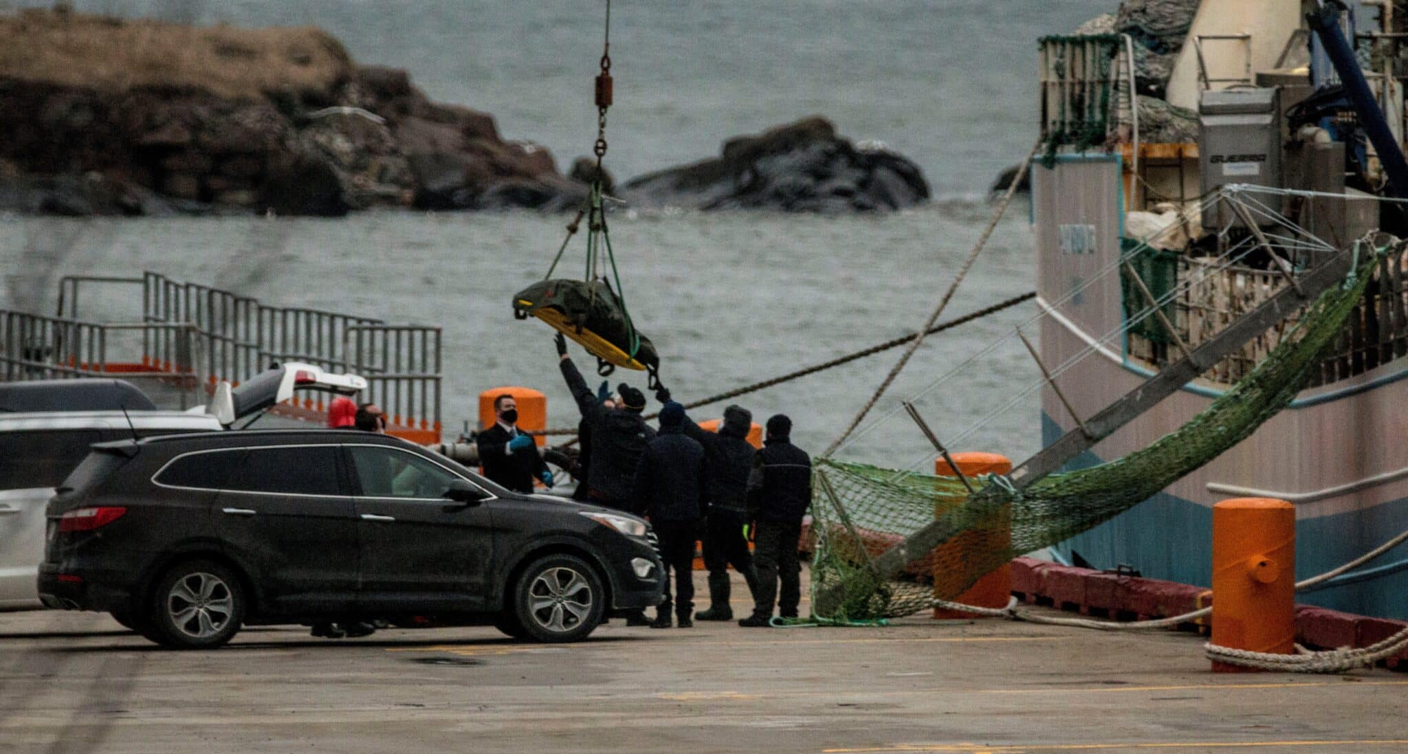 Llegada de los cuerpos al puerto de Terranova.