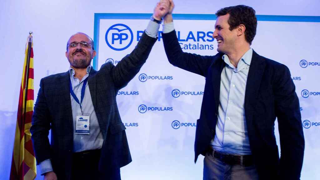 Alejandro Fernández, al ser nombrado presidente del PP catalán junto a Casado.