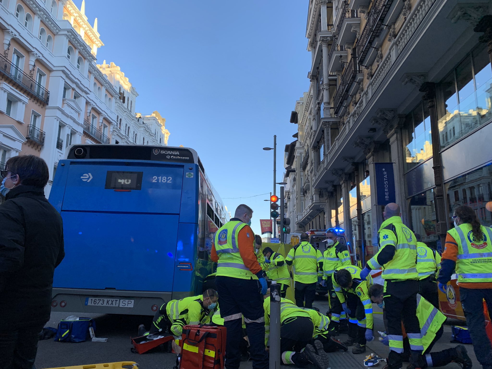 Accidente de autobús en la Gran Vía.