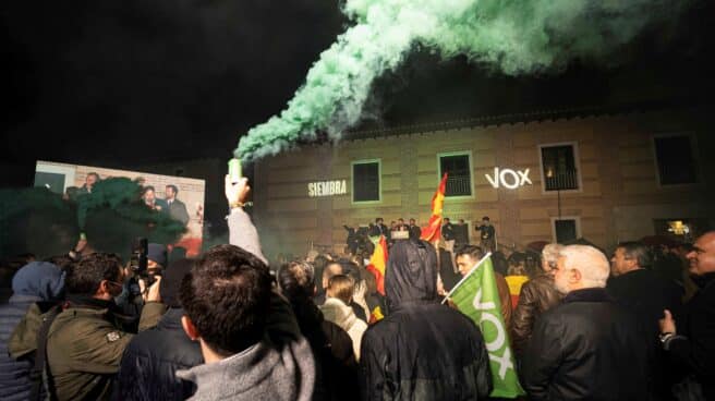 Celebración de Vox en Valladolid tras la jornada electoral del 13-F. Celebración de Vox en Valladolid tras la jornada electoral del 13-F.
