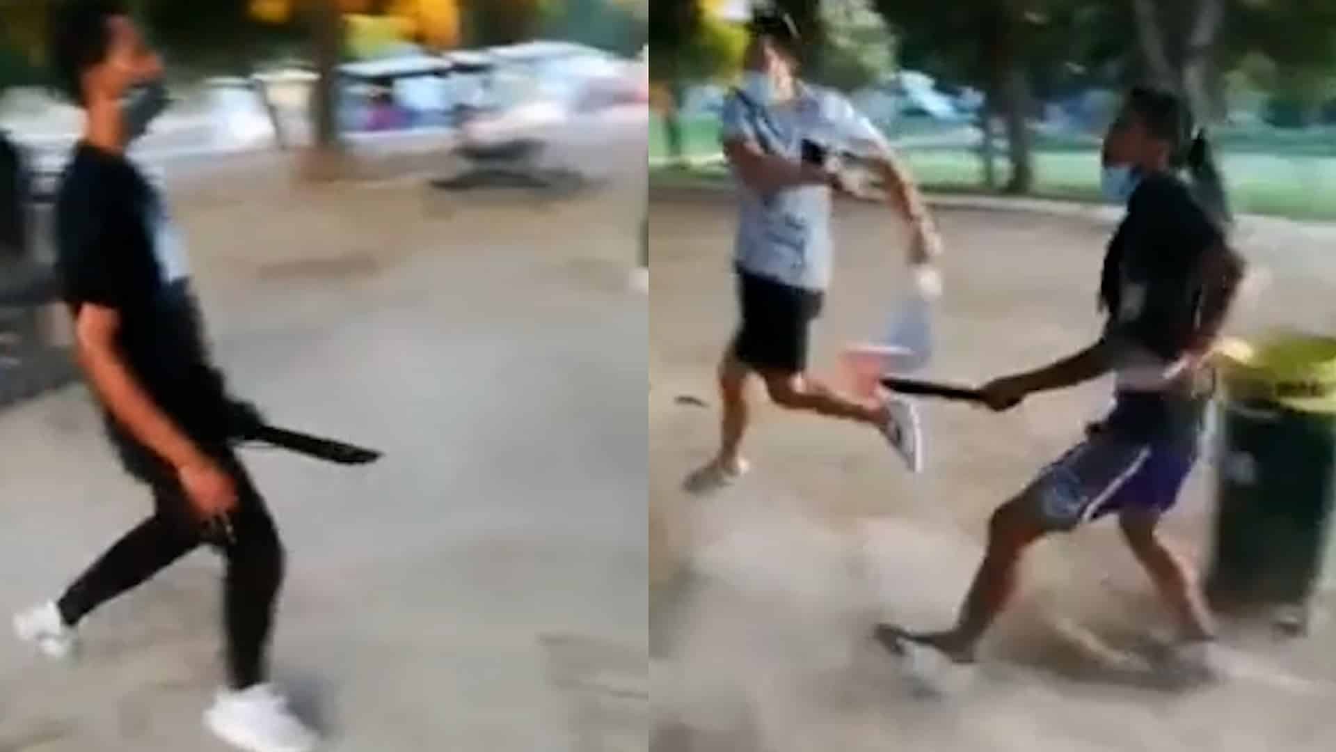 Fotogramas de la reyerta con machetes en Zaragoza en el parque Tío Jorge en 2020.