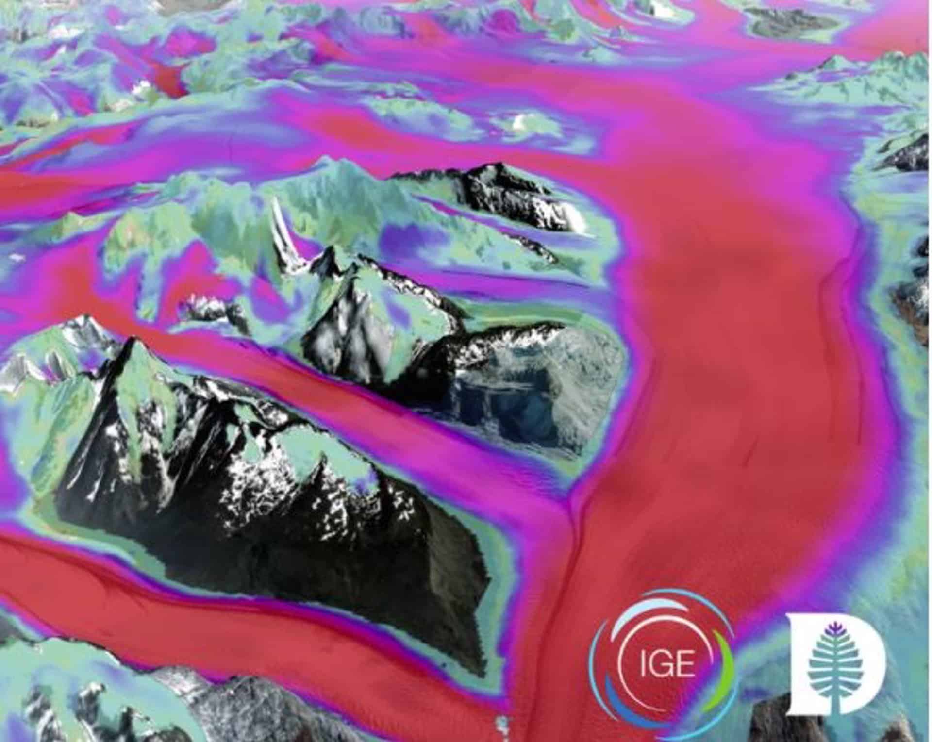 Incluido en la investigación estaba el primer mapeo de todos los campos de hielo de la Patagonia. Se descubrió que el enorme glaciar Upsala, que se muestra aquí, se movía a una velocidad de aproximadamente 1 milla por año.