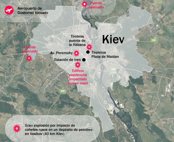 Enfrentamientos y explosiones en la ciudad de Kiev