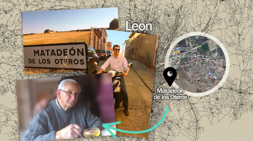 Imagen del concejal del PP de Matadeón de los Oteros con Pablo Casado y un mapa del pueblo
