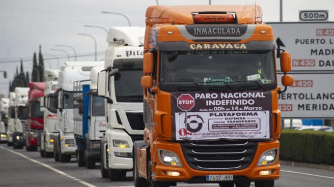 Camiones en Ciudad Real durante el paro de transportistas.