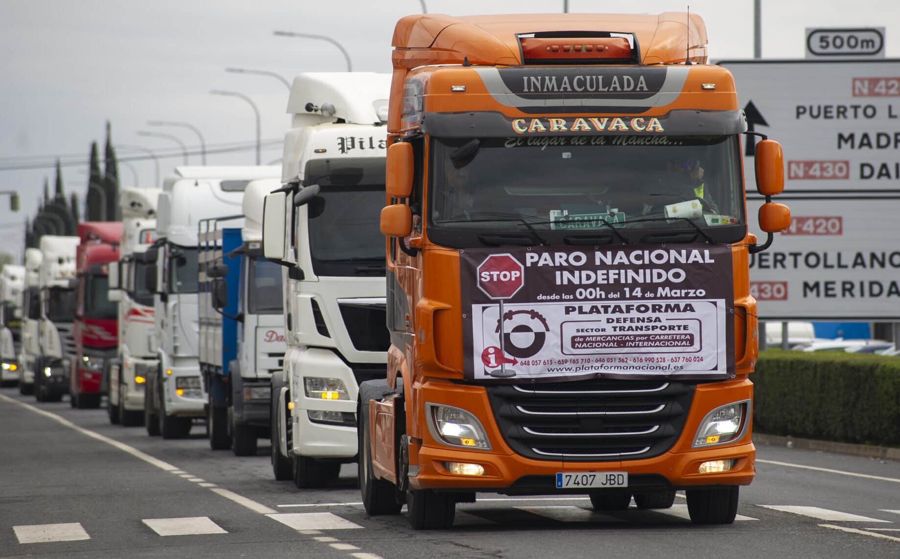 Camiones en Ciudad Real durante el paro de transportistas.