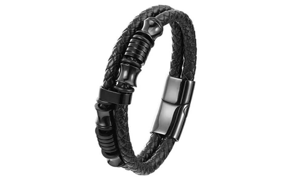 Emibele - pulsera doble de cuero negro