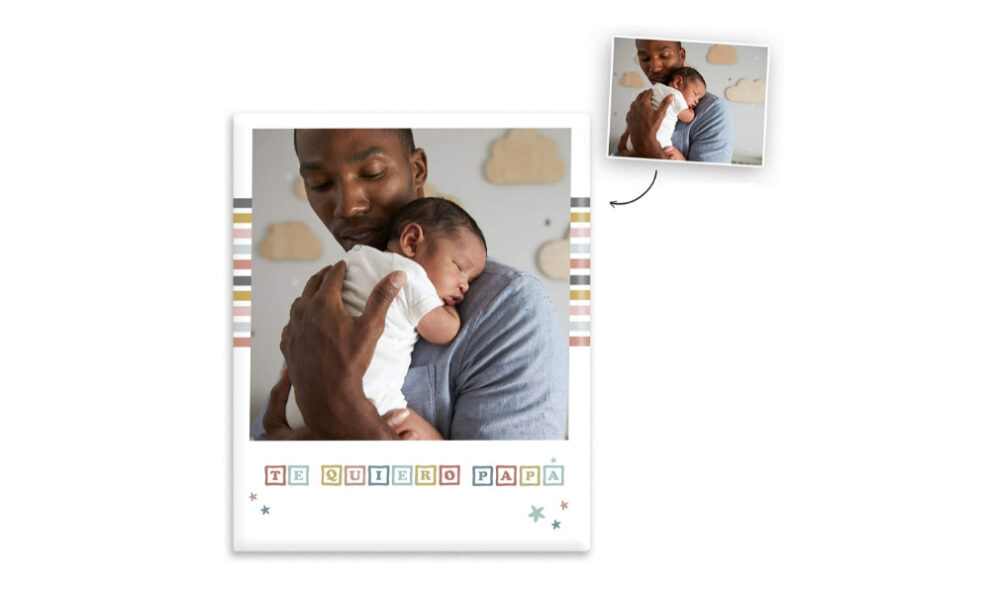 Póster con la foto de un hombre sujetando a un bebé