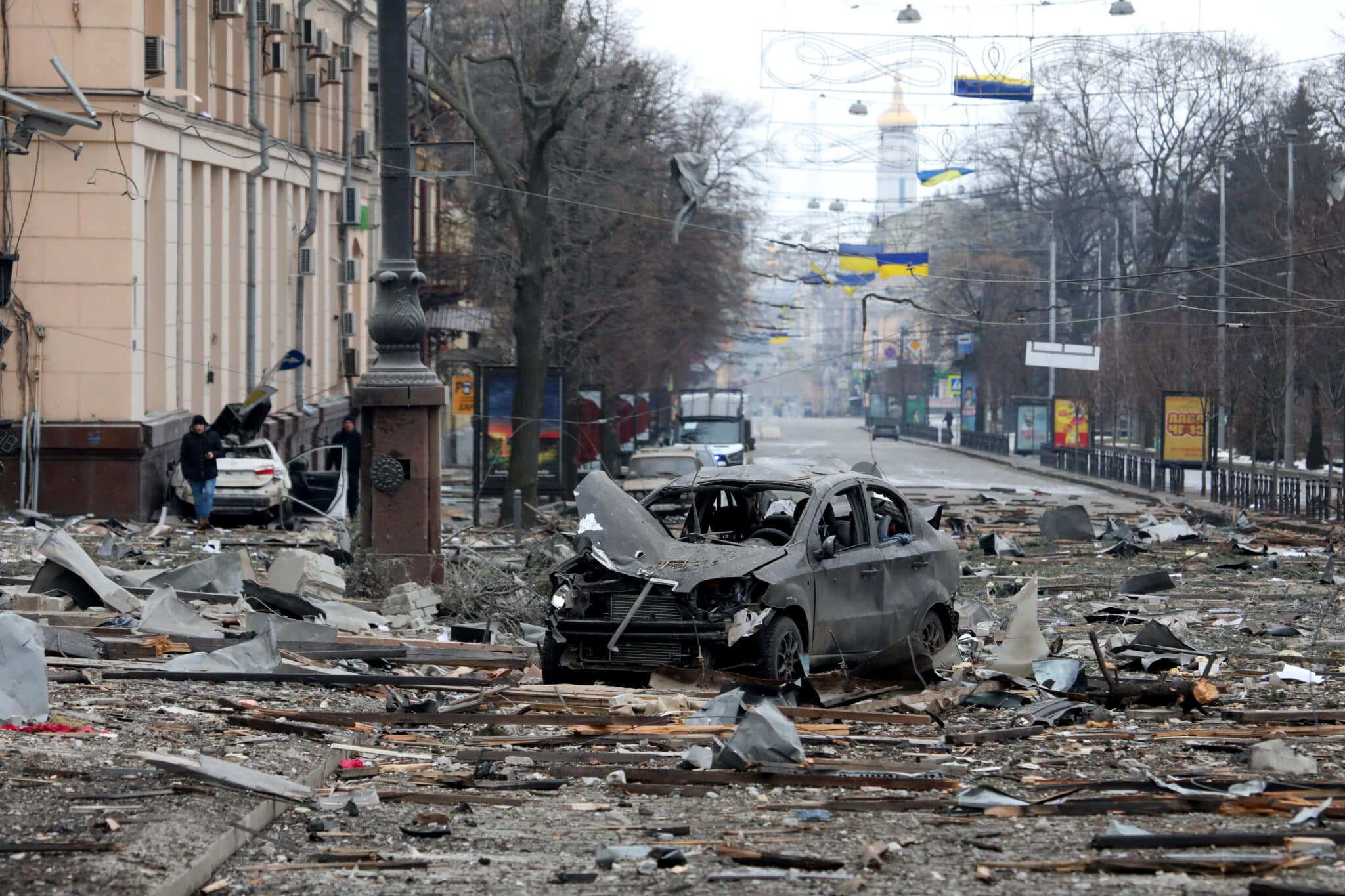 Destrucción por los bombardeos en Jarkov.