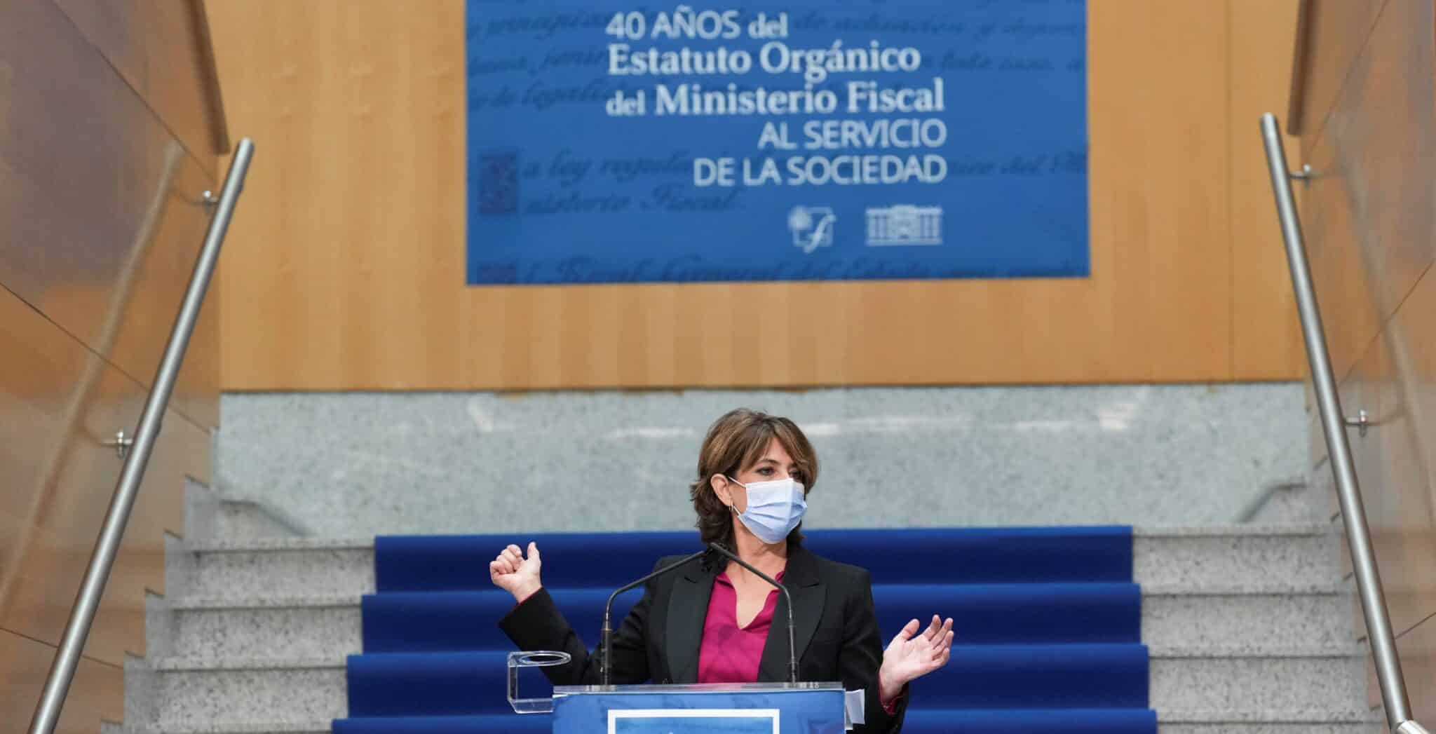 Dolores Delgado, interviniendo en el acto del 40º Aniversario de aprobación del Estatuto Orgánico del Ministerio Fiscal.