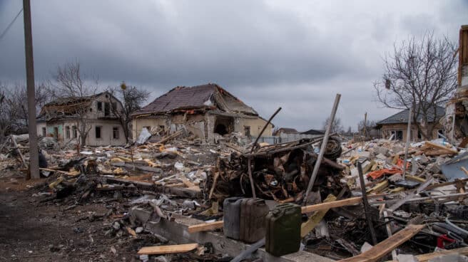 Markhalivka, tras el bombardeo aéreo ruso. Markhalivka, tras el bombardeo aéreo ruso.