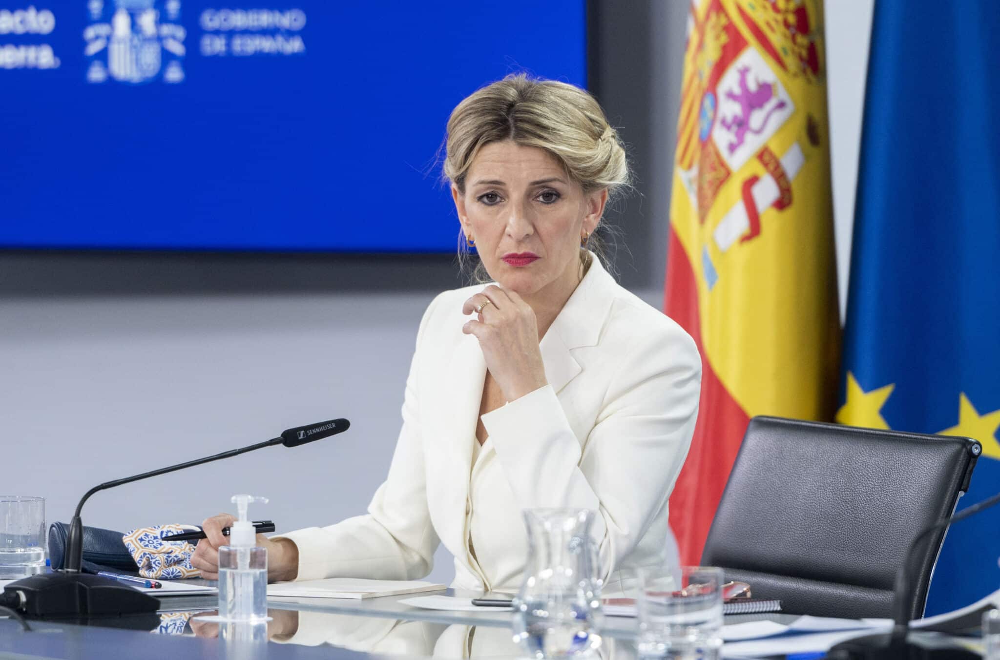 La vicepresidenta segunda y ministra de Trabajo y Economía Social, Yolanda Díaz, durante una rueda de prensa posterior al Consejo de Ministros